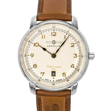 Zeppelin Mediterranee læderrem beige urskive kvarts 96405 herreur