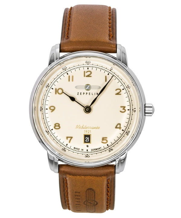 Zeppelin Mediterranee læderrem beige urskive kvarts 96405 herreur