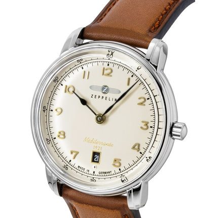 Zeppelin Mediterranee læderrem beige urskive kvarts 96405 herreur