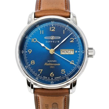 Zeppelin 100 Jahre Mediterranee Leather Strap Blue Dial Automatic 96643 Men's Watch