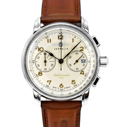 Zeppelin Mediterranee Chronograph Læderrem Beige Urskive Quartz 96705 Herreur