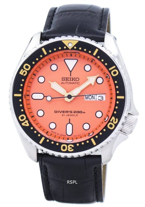 Seiko automatiske dykkerens forholdet sort læder SKX011J1-LS6 200M Herreur