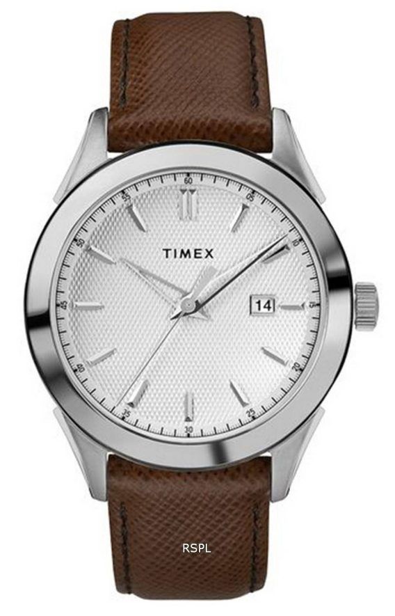 Timex Torrington sÃ¸lv urskive lÃ¦derrem Kvarts TW2R90300 Herreur
