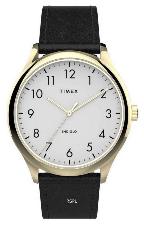 Timex Easy Reader Hvid urskive Kvarts lÃ¦derrem TW2T71700 Herreur