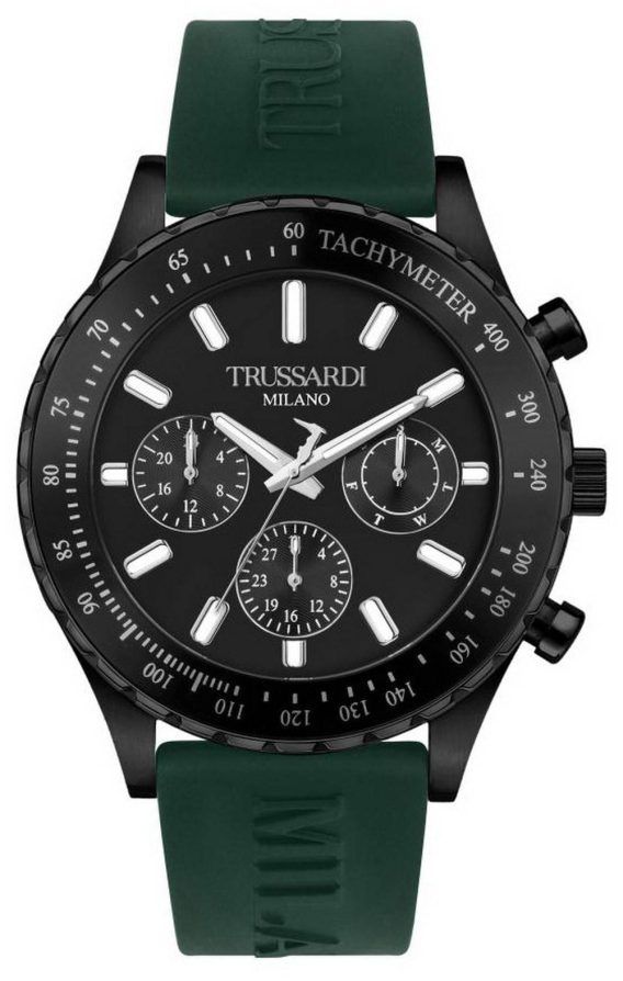 Trussardi T-Logo Tachymeter Black Dial Silicon Strap Quartz R2451148002 Herreur