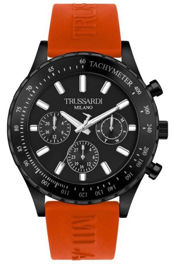 Trussardi T-Logo Tachymeter Black Dial Silicon Strap Quartz R2451148003 Herreur