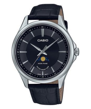 Casio Standard Analog Månefase Læderrem Sort Urskive Quartz MTP-M100L-1A herreur