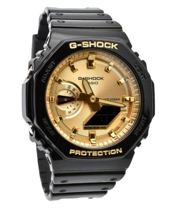Casio G-Shock analog digital sort og guldfarvet resinrem Quartz GA-2100GB-1A 200M herreur