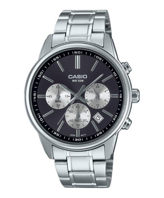 Casio standard analog kronograf rustfrit stål grå skive kvarts MTP-E515D-1AV herreur