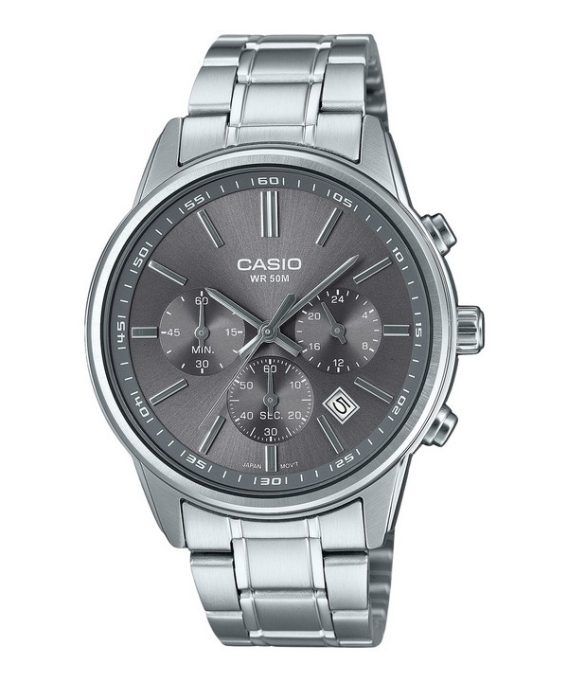 Casio standard analog kronograf rustfrit stål grå skive kvarts MTP-E515D-8AV herreur