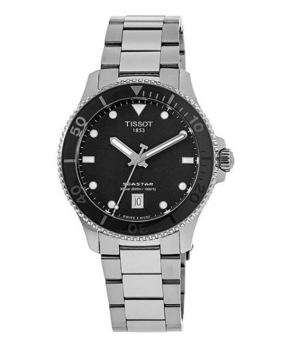Tissot T-Sport Seastar 1000 rustfrit stål Black Dial Quartz Diver&#39,s T120.210.11.051.00 300M unisex ur